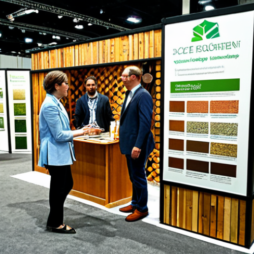 Home 20 Sustainable Building Materials Fair Booth**
"A brightly lit trade show booth showcasing eco-friendly building materials. A diverse group of attendees, fully clothed in professional attire, are engaging with displays of sustainable wood, recycled bricks, and low-VOC paints. The booth features informative posters about energy efficiency and carbon footprint reduction. Professional photography, clean composition, perfect anatomy of people, well-formed hands, safe for work, appropriate content, family-friendly, fully clothed, professional."
**