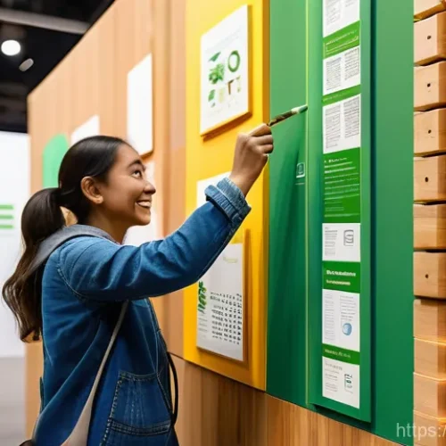 Home 5 건축자재 박람회 참여 전략 - **Eco-Friendly Building Materials Exhibition Booth**: A bright, inviting exhibition booth at a bustl...