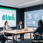 건축자재 B2B 마케팅 팁 - A modern B2B meeting scene in a sleek, well-lit conference room where diverse business professionals...