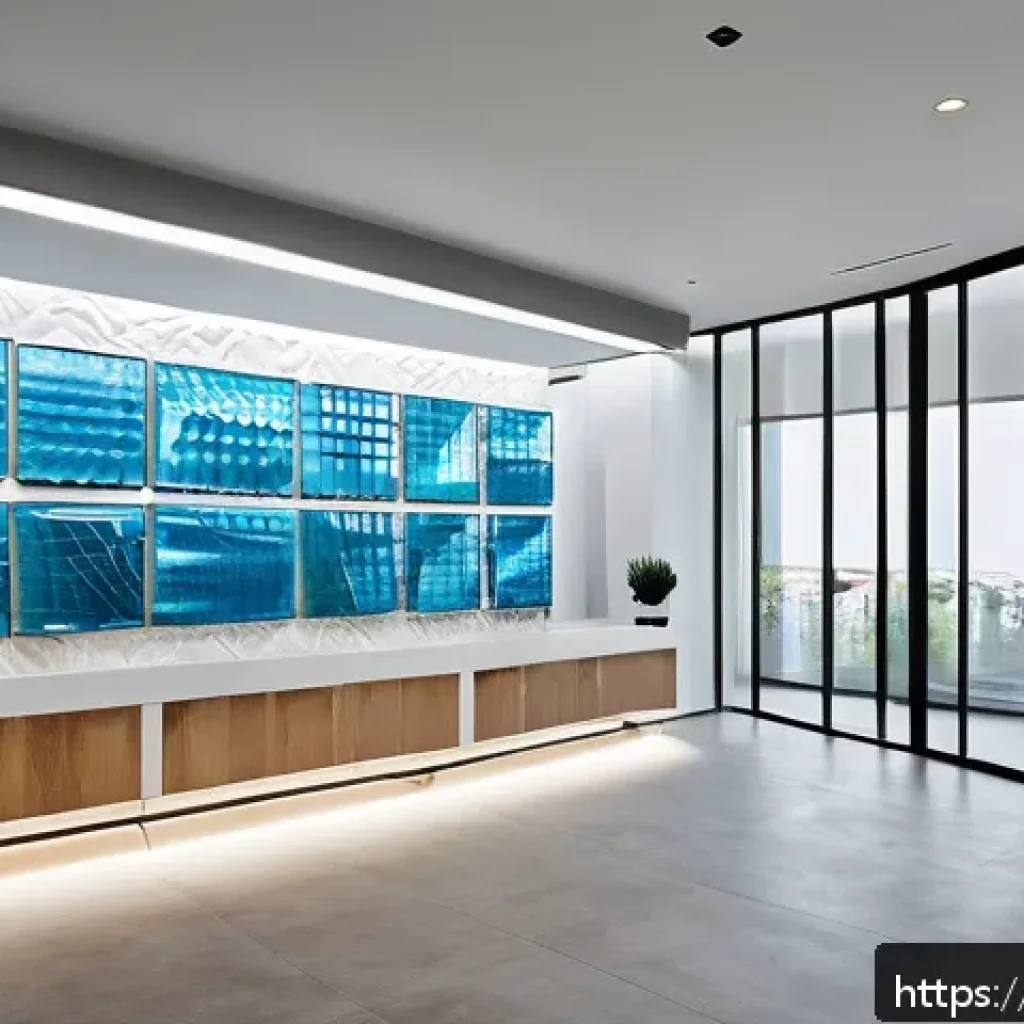 건축자재 브랜딩 성공 전략 - A modern architectural material showroom featuring sustainable building products made from recycled ...