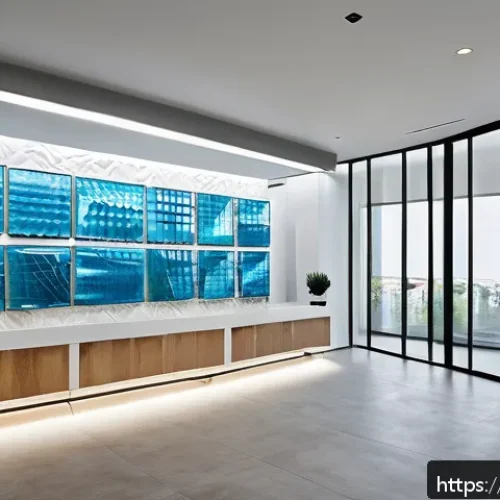 건축자재 브랜딩 성공 전략 - A modern architectural material showroom featuring sustainable building products made from recycled ...