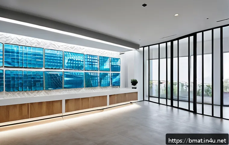 건축자재 브랜딩 성공 전략 - A modern architectural material showroom featuring sustainable building products made from recycled ...