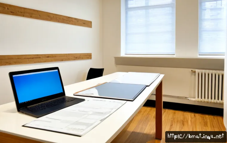 건축자재 블로그 운영 노하우 - Photorealistic construction materials blog workspace, mature professional reviewing samples of wood ...